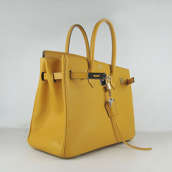 High Quality Fake Hermes 35CM Embossed Veins Leather Bag Yellow 6089